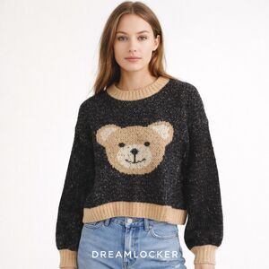 Anthropologie Luna Ivy‎ Cozy Cropped Teddy Bear Sweater Medium Oversized NEW